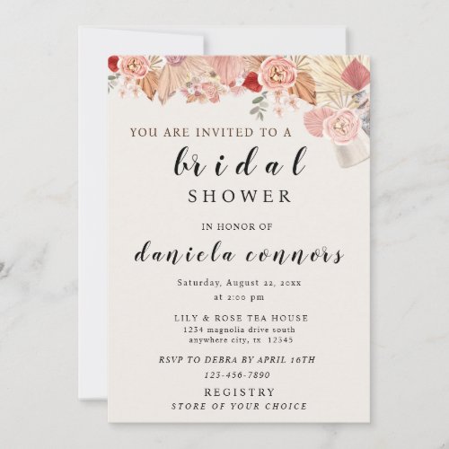 Boho Floral Heart Brunch Bridal Shower Invitation