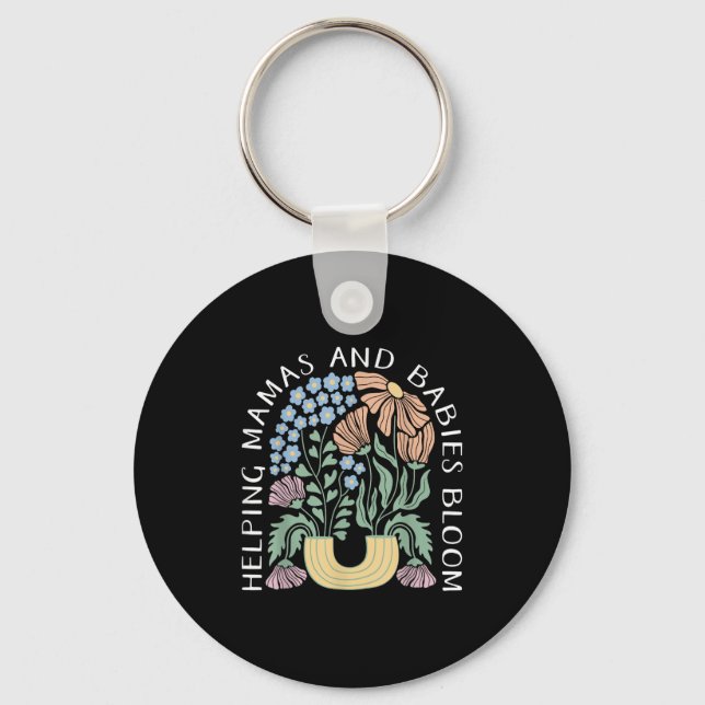 Boho Floral Helng Mamas &amp; Babies Bloom Doula B Keychain (Front)