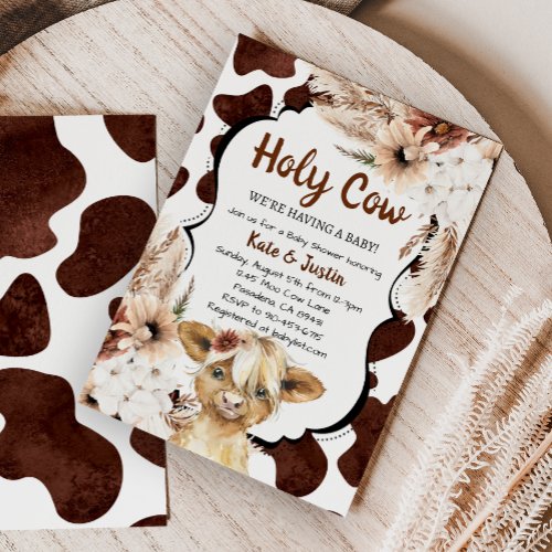 Boho Floral Highland Cow Baby Shower Invitation