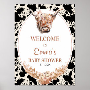 Boho Floral Highland Cow Baby Shower Welcome Sign