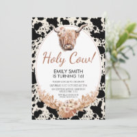 Boho Floral Highland Cow Birthday Invitation