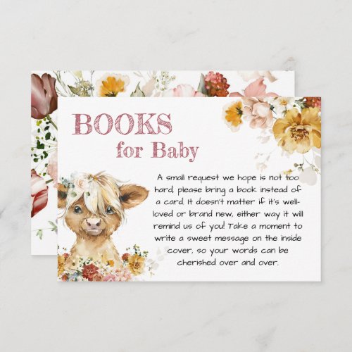 Boho Floral Highland Cow Books For Baby Enclosure Card