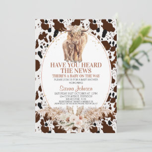 Boho Floral Highland Cow Calf Baby Shower Invitation