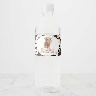 Boho Floral Highland Cow Calf Baby Shower  Water Bottle Label
