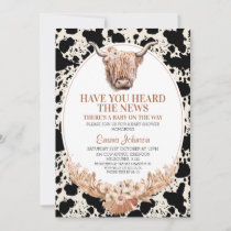 Boho Floral Highland Cow Cow Print Baby Shower Invitation