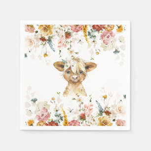 Boho Floral Highland Cow Napkins
