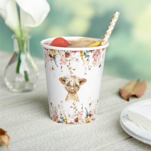 Boho Floral Highland Cow  Paper Cups