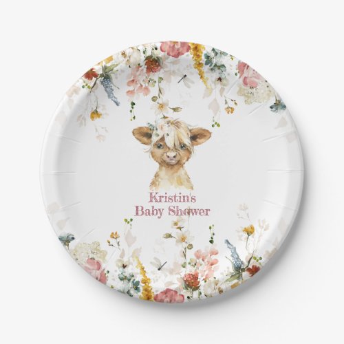 Boho Floral Highland Cow  Paper Plates