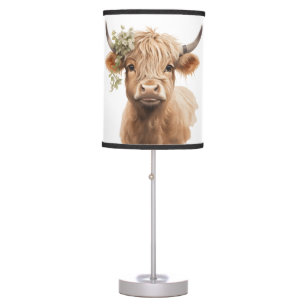 Boho floral highland cow personalized nursery lamp