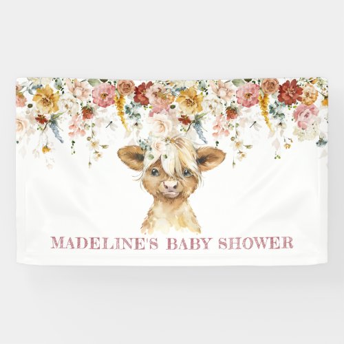Boho Floral Highland Cow Welcome Banner