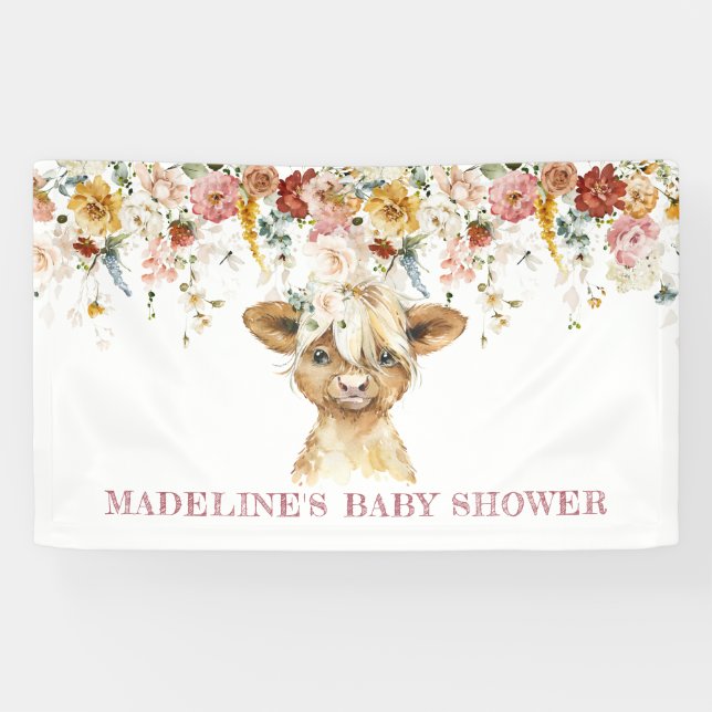 Boho Floral Highland Cow Welcome Banner (Horizontal)