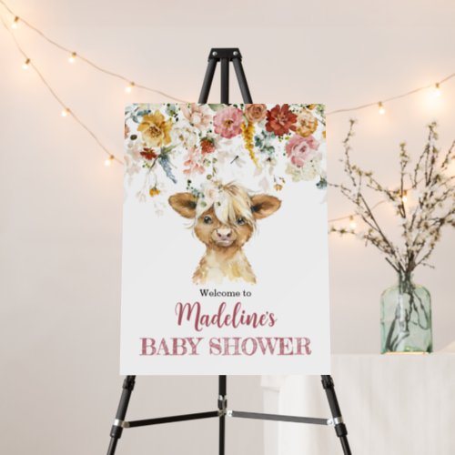 Boho Floral Highland Cow Welcome Sign Foam Board