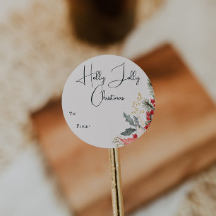 Boho Floral Holly Jolly Christmas To From Classic Round Sticker