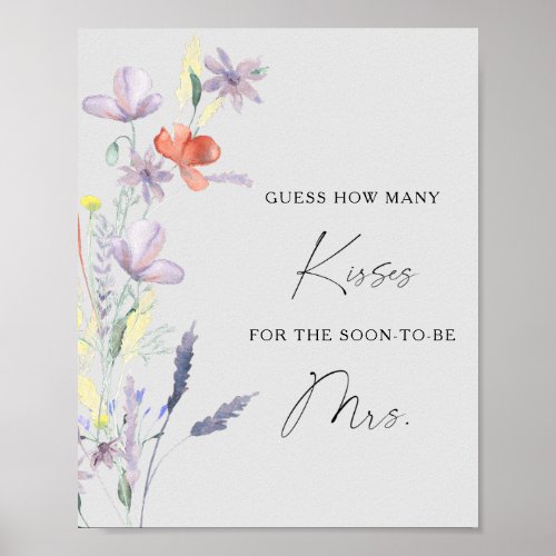 Boho Floral how many kisses bridal shower game Poster