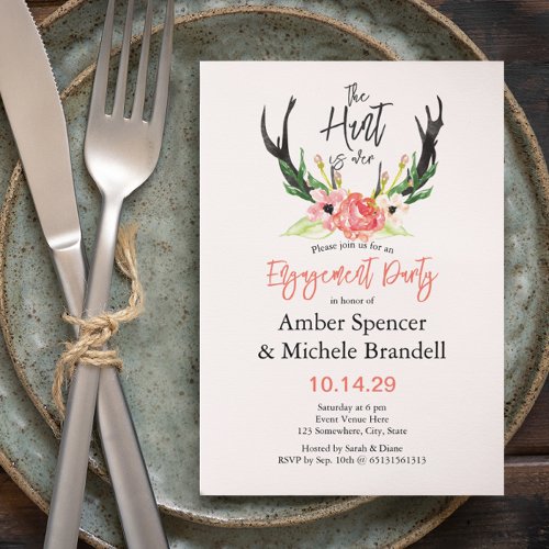 Boho Floral Hunt is Over Engagement Party Invitation