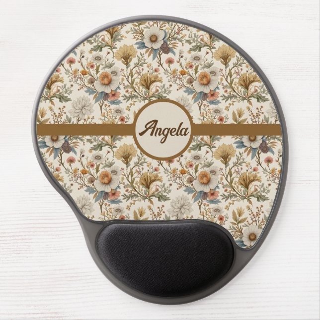 Boho Floral in Beige Gel Mouse Pad (Front)