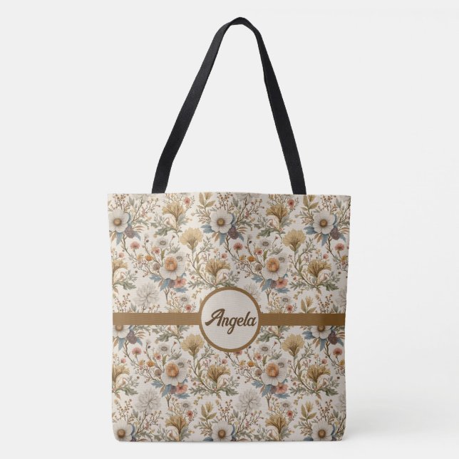 Boho Floral in Beige Tote Bag (Front)