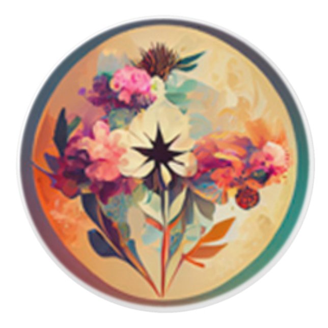 Boho Floral in Earth Tones Ceramic Knob (Front)