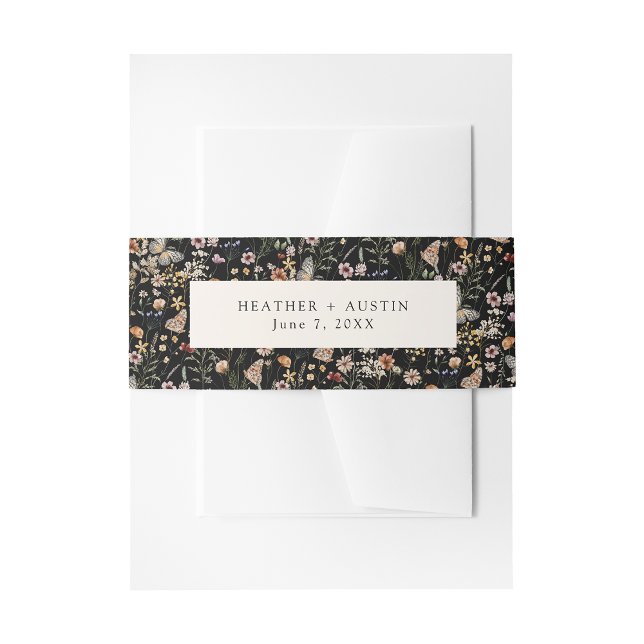 Boho Floral Invitation Belly Band (Black Boho Floral Invitation Belly Band by Painted Paperie
)
