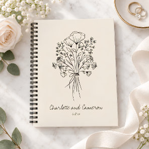Boho Floral Ivory Drawing Personalized Wedding Notebook