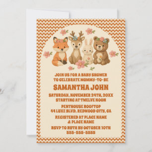 Boho Floral Knitted Woodland Animals Baby Shower Invitation