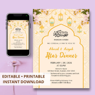 Boho Floral Lantern Gold Arch Iftar Dinner Invitation