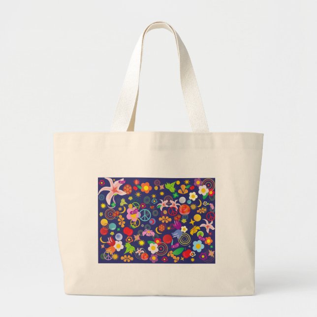 Boho floral large tote bag (Front)