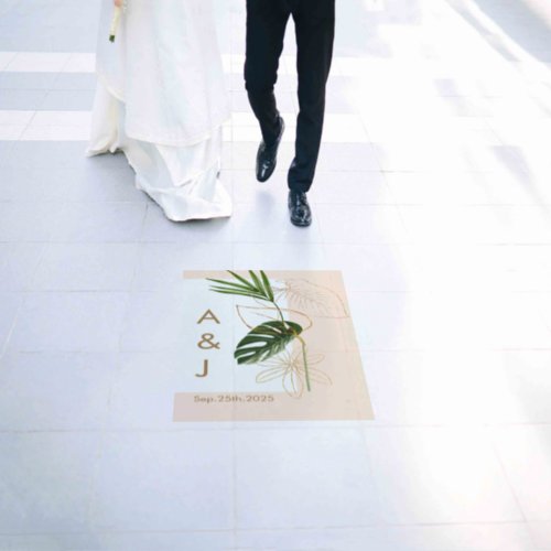 Boho Floral Leaf with Monogram Wedding Floor Decal