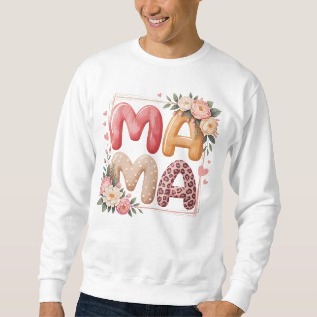 Boho Floral Leopard Print Mama Graphic Design Sweatshirt (Front)