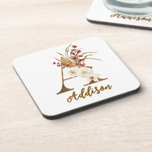 Boho Floral letter A Monogram Wedding Favor Beverage Coaster
