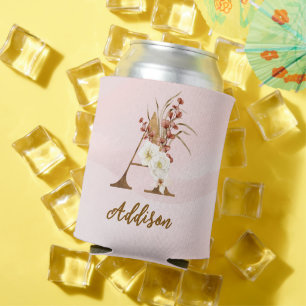 Boho Floral letter A Monogram Wedding Favor Can Cooler