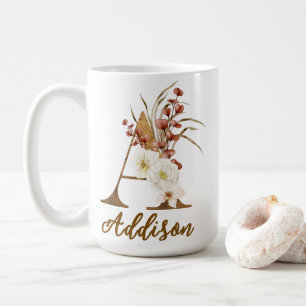Boho Floral letter A Monogram Wedding Favor Coffee Mug