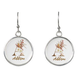 Boho Floral letter A Monogram Wedding Favor Earrings