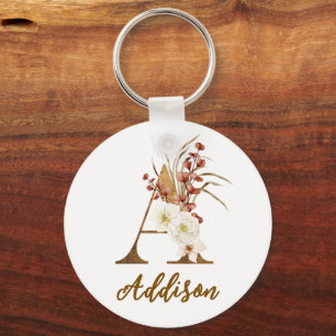 Boho Floral letter A Monogram Wedding Favor Keychain
