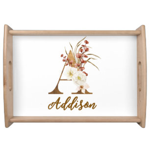 Boho Floral letter A Monogram Wedding Favor Serving Tray
