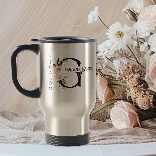 Boho Floral Letter Groomsman Travel Mug