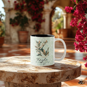 Boho Floral Letter K Mug with Personalized Name