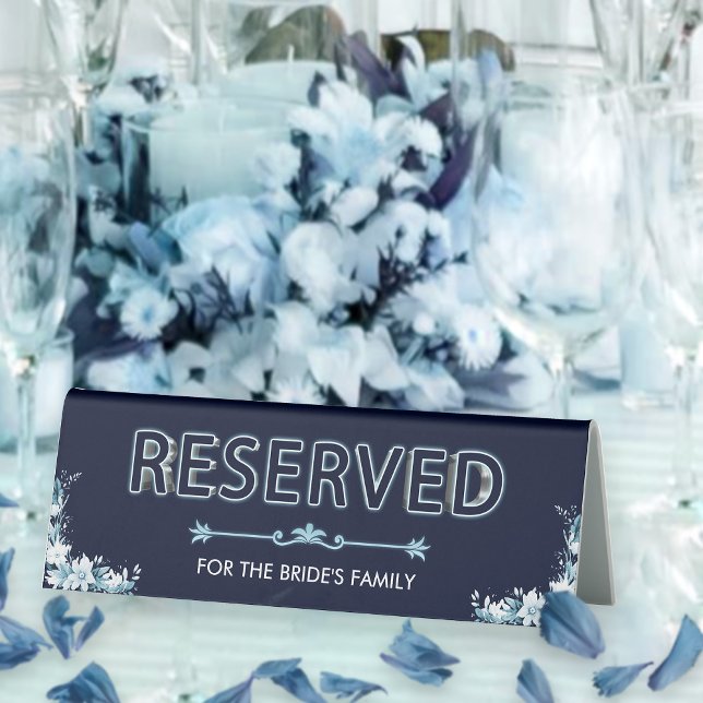 Boho Floral Light Blue Navy Wedding Reserved Seat Table Tent (Creator Uploaded)