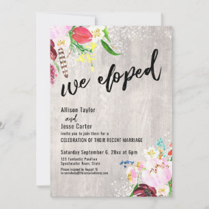 Boho Floral Lights Rustic Wood We Eloped Party Invitation