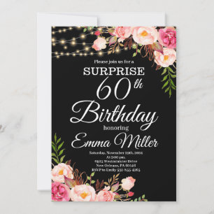 Boho Floral & Lights Surprise 60th Birthday Invitation