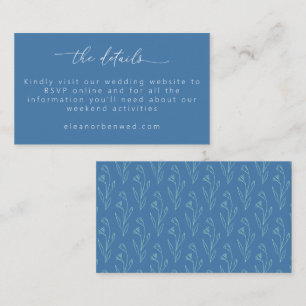 Boho Floral Line Art Blue Script Wedding RSVP Enclosure Card
