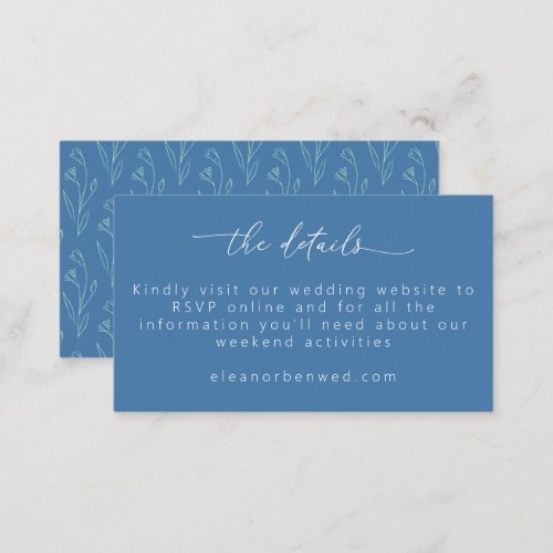 Boho Floral Line Art Blue Script Wedding RSVP Enclosure Card