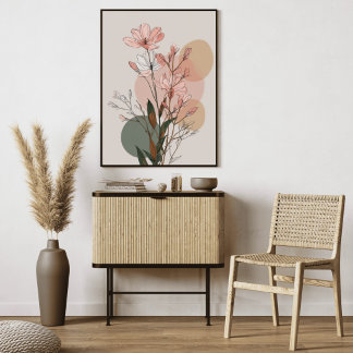 Boho Floral Line Art | Neutral Botanical Abstract  Canvas Print