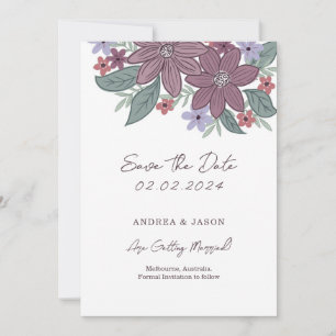 Boho floral, line hand drawn flower save the date