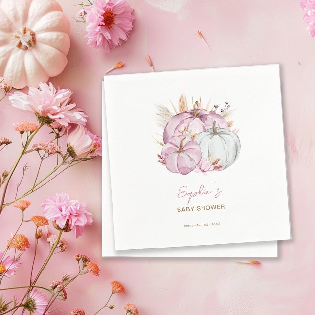 Boho Floral Little Pink Pumpkins Baby Shower Napkins (Creator Uploaded)