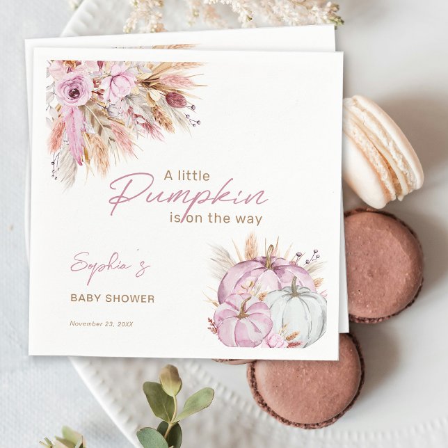 Boho Floral Little Pink Pumpkins Baby Shower Napkins (Creator Uploaded)