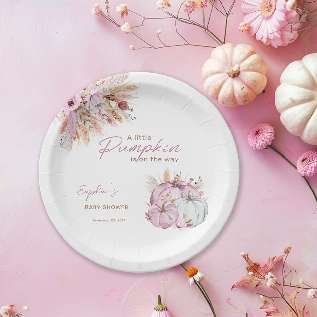 Boho Floral Little Pink Pumpkins Baby Shower Paper Plates (Creator Uploaded)