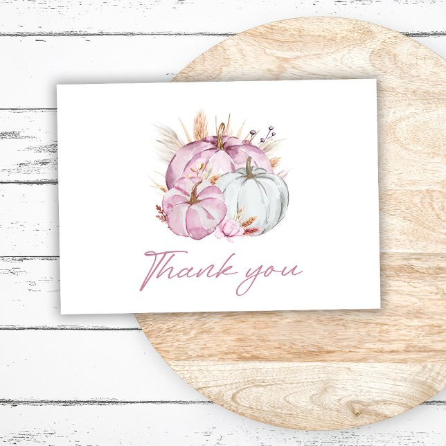 Boho Floral Little Pink Pumpkins Baby Shower Thank You Card (Creator Uploaded)