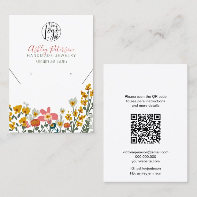 Boho floral logo jewelry earring necklace Qr code Business Card (Front/Back)