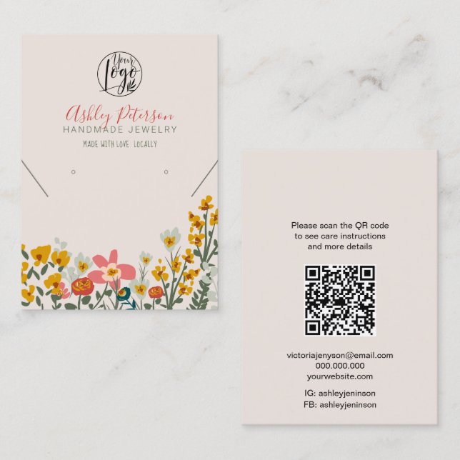 Boho floral logo jewelry earring necklace Qr code Business Card (Front/Back)